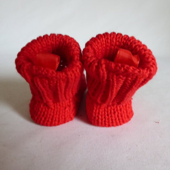 INFANT BABY CHRISTMAS ELF RED KNIT BOOTIES SLIPPERS SOCKS SHOES (NEW) NEVER WORN - Picture 5 of 10